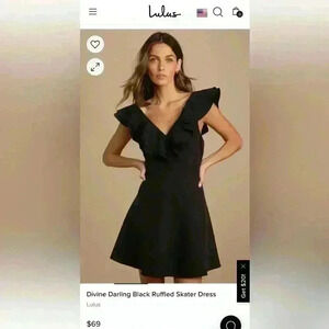 Lulus Divine Darling Black Ruffled Sleeve Skater Dress Large- NWT $69 Retail